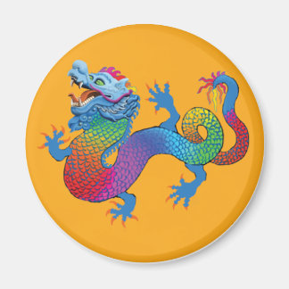 Orange Magnet mit farbenfrohen Drachen