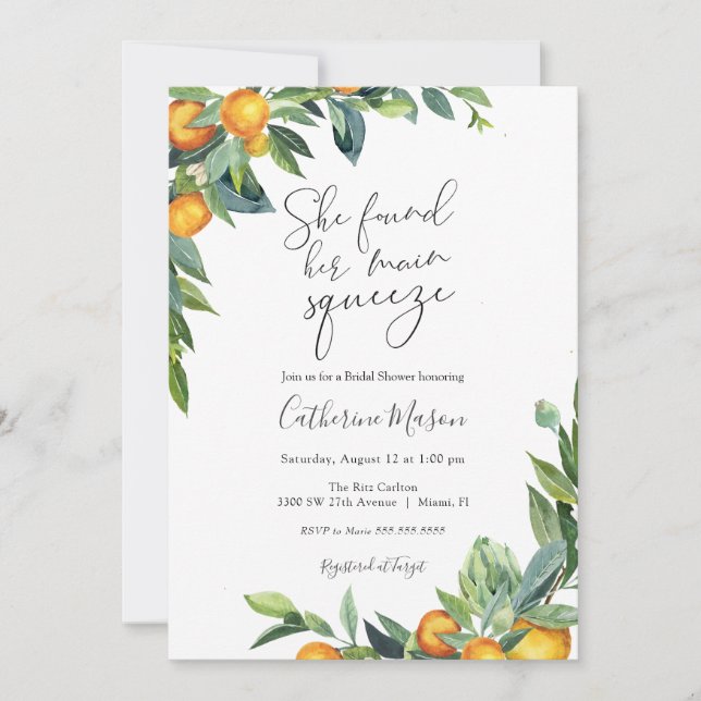 Orange Main Squeeze Dusche Einladung (Vorderseite)