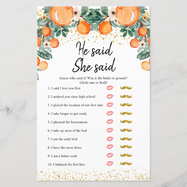 Orange Main Squeeze sagte er, sie sagte, Spiele-Ka (Vorderseite)