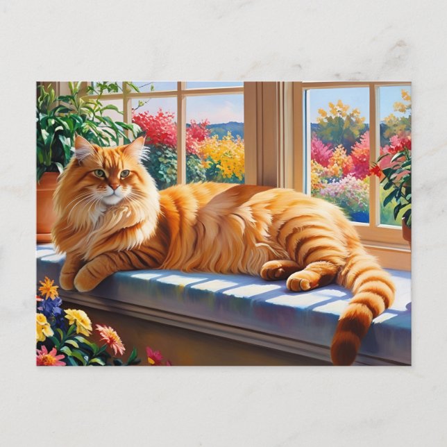 Orange Maine Coon Cat Postkarte (Vorderseite)