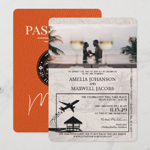 Orange Maldives Passfoto Hochzeit Einladung