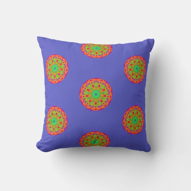 Orange Mandala Boho Square Pillow Kissen (Vorderseite)