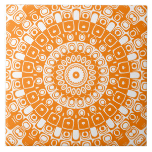 Orange Mandala Geometric Pattern Fliese