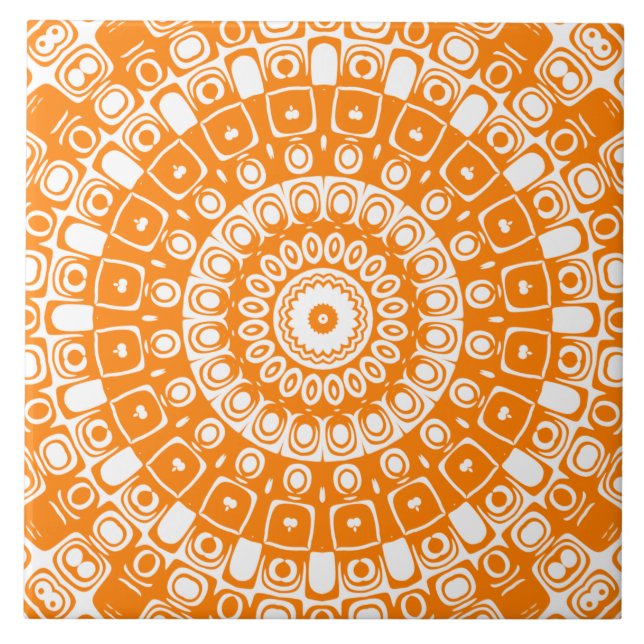 Orange Mandala Geometric Pattern Fliese (Vorderseite)