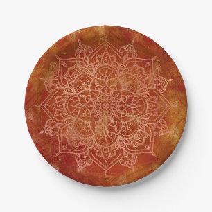 Orange Mandala & Gold Glam Moderne Chic Pappteller
