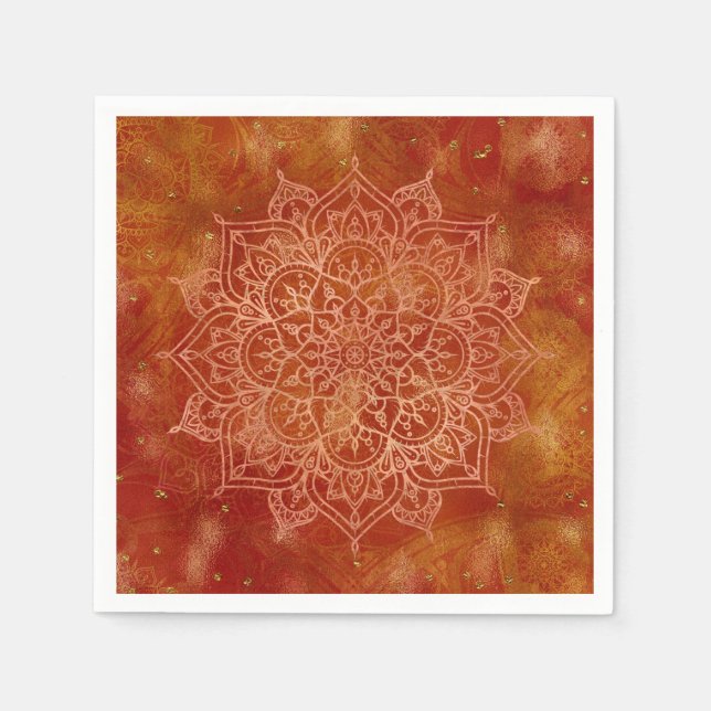 Orange Mandala & Gold Glam Moderner Chic Serviette (Vorderseite)