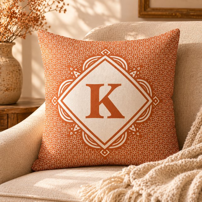 Orange Mandala Mit Monogramm Throw Kissen (Orange Mandala Throw Pillow)