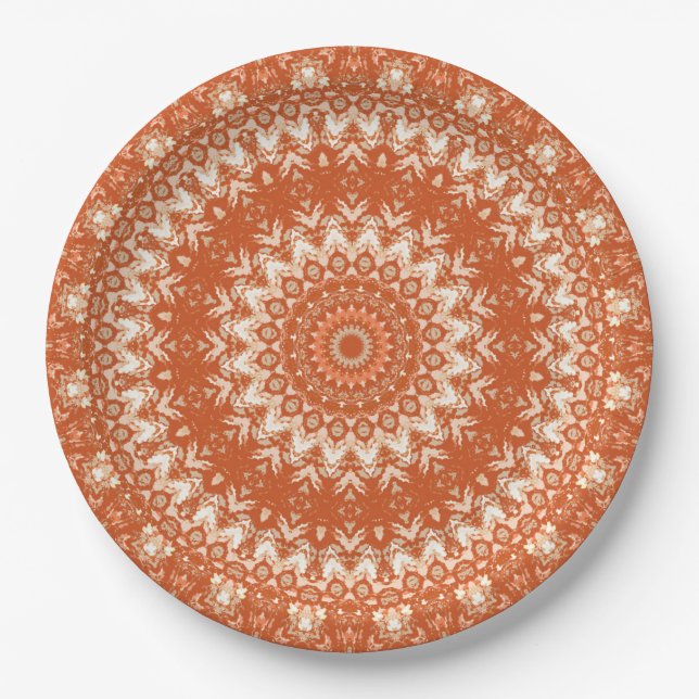 Orange Mandala. Pappteller (Vorderseite)