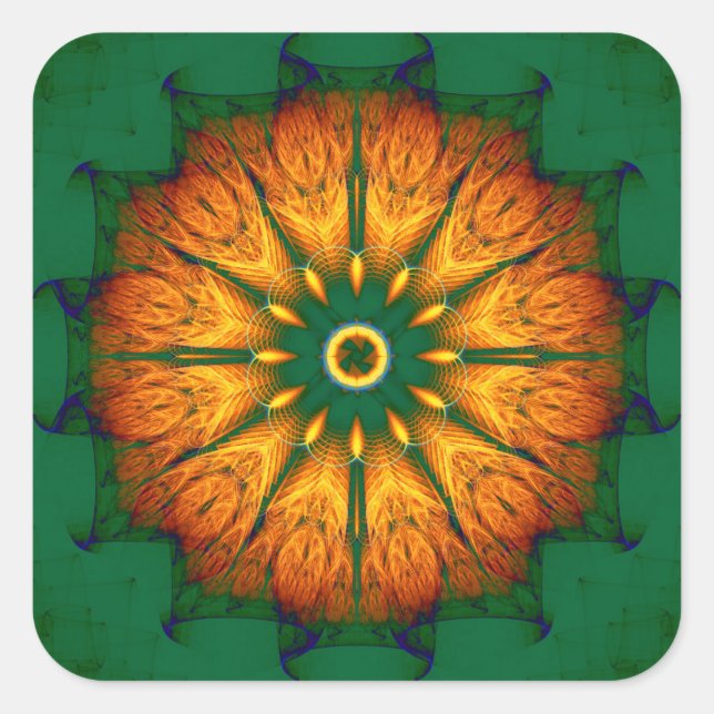 Orange Mandala Quadratischer Aufkleber (Vorderseite)