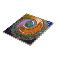 Orange Mandelbrot Wirbel Keramik Tile