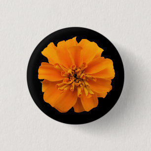 Orange Marigold auf schwarz Button