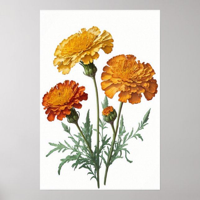Orange Marigold Blume Art Print Poster (Vorne)