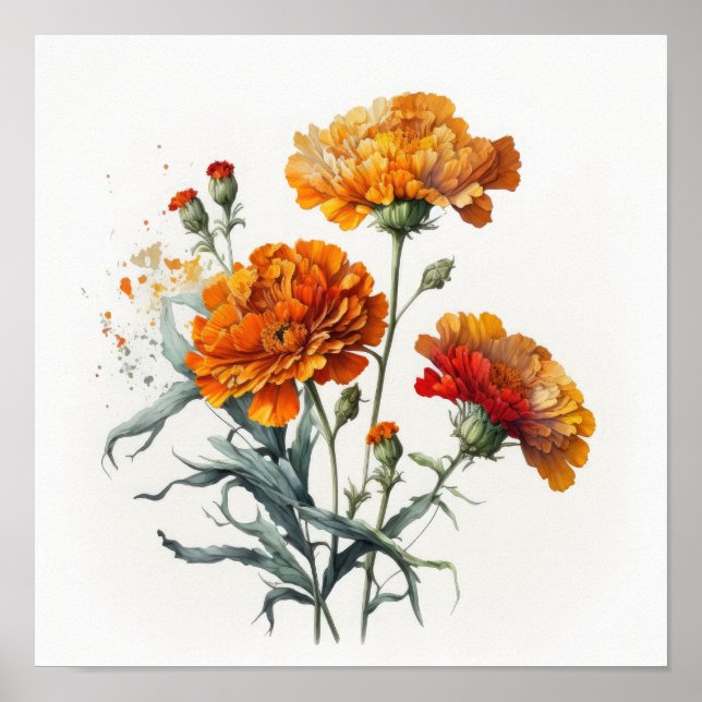 Orange Marigold Blume Art Print Poster (Vorne)