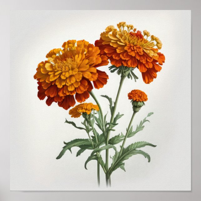 Orange Marigold Blume Art Print Poster (Vorne)