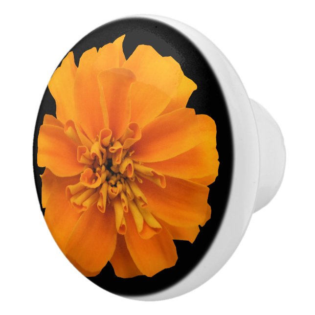 Orange Marigold Blume auf Schwarz Keramikknauf (Rechts)