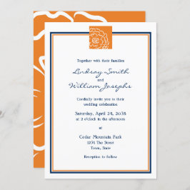 Orange Marigold Blume Floral and Blue Wedding Einladung