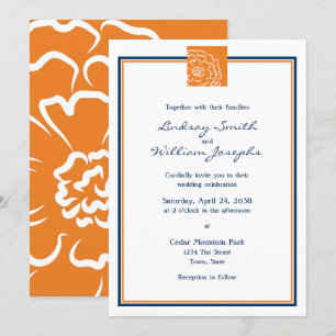 Orange Marigold Blume Floral and Blue Wedding Einladung