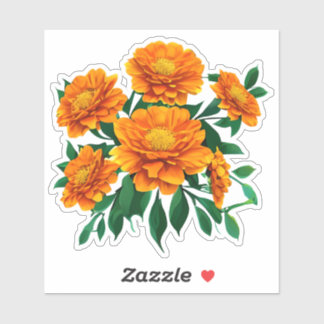 Orange Marigold Bouquet mit grünen Blätter Aufkleber