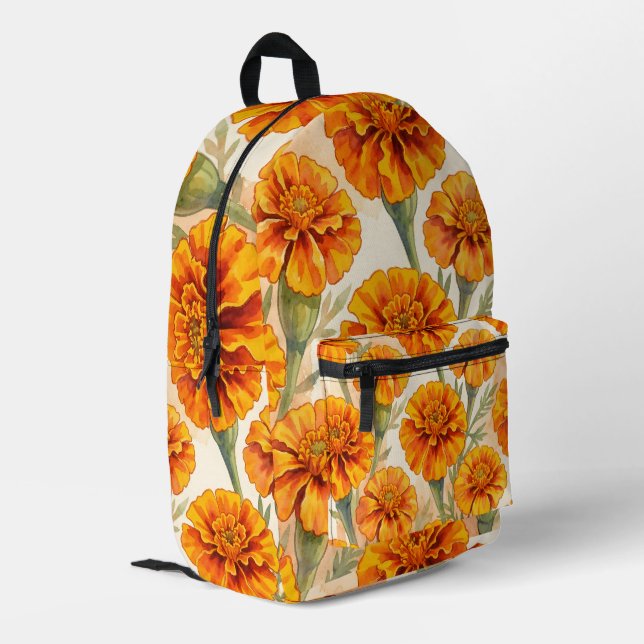Orange marigold flowers pattern bedruckter rucksack (Rückseitige Ecke links)