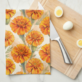 Orange marigold flowers pattern geschirrtuch