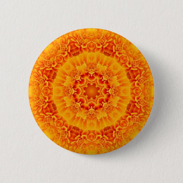Orange Marigold Mandala Button (Vorderseite)