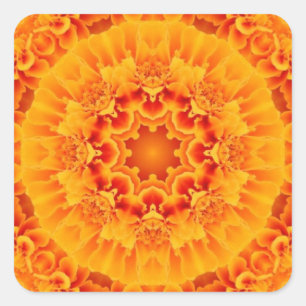 Orange Marigold Mandala Quadratischer Aufkleber