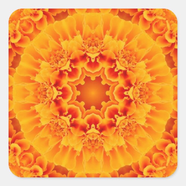 Orange Marigold Mandala Quadratischer Aufkleber (Vorderseite)