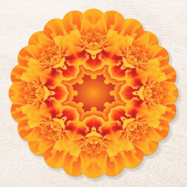Orange Marigold Mandala Untersetzer (Vorderseite)