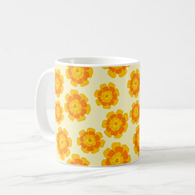 Orange Marigolds Hand-Illustrierte florale botanis Kaffeetasse (Vorderseite Links)