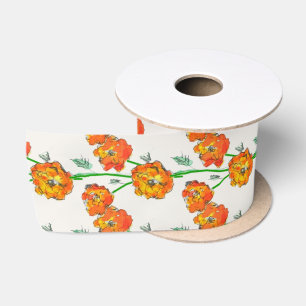 Orange Marigolds Hand-Illustrierte florale botanis Satinband