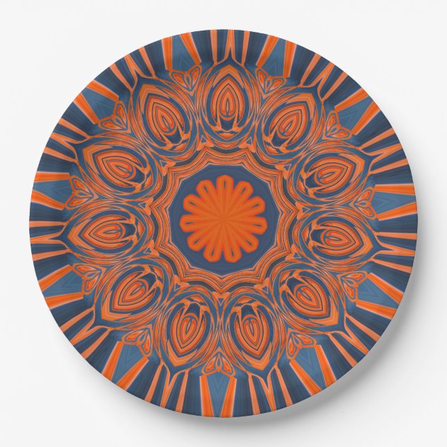 Orange Marine-Blau-Mandala Pappteller (Vorderseite)