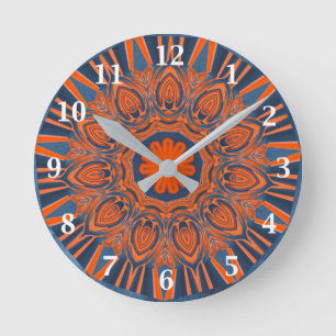 Orange Marine-Blau-Mandala Runde Wanduhr