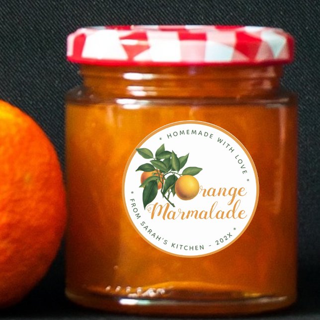 Orange Marmalade Homemade mit Liebe Citrus Jar Lid Runder Aufkleber (Von Creator hochgeladen)