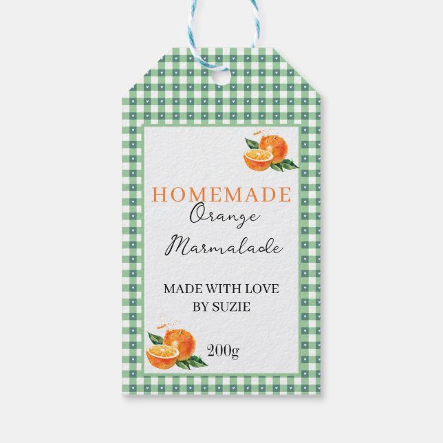 Orange Marmalade Jar Label Personalized Gingham  Geschenkanhänger (Rückseite)