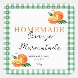 Orange Marmalade Jar Label Personalized Gingham  Quadratischer Aufkleber