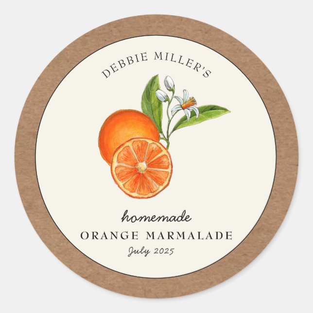 Orange Marmalade Kraft paper Round Jam Runder Aufkleber (Vorderseite)