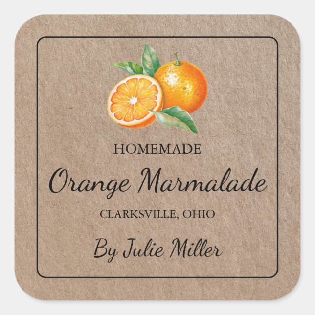 Orange-Marmalade-Square-Papier Quadratischer Aufkleber (Vorderseite)