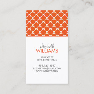 Orange Marokkaner Quatrefoil Muster Visitenkarte