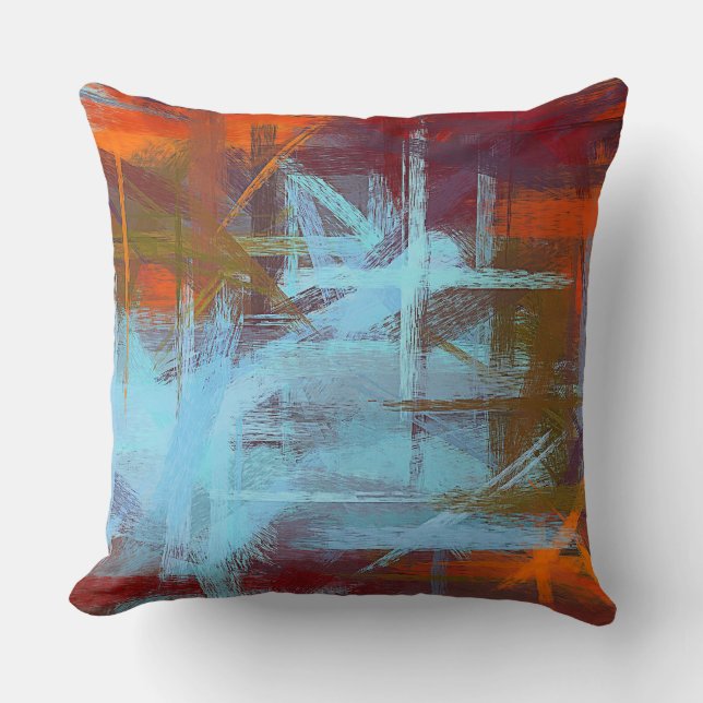 Orange Maya Blue Abstrakt Kissen (Vorderseite)