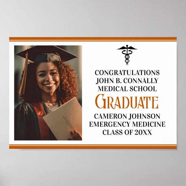 Orange Medical School Foto Graduation Party Poster (Vorne)