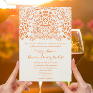 Orange Mehndi Lace Bohemisch Hochzeit Einladung