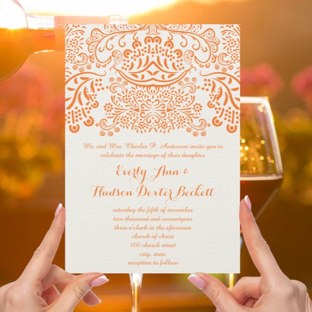 Orange Mehndi Lace Bohemisch Hochzeit Einladung (Von Creator hochgeladen)