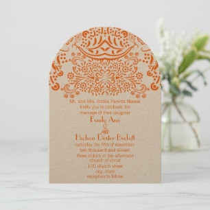 Orange Mehndi Lace Pattern Wedding Einladung