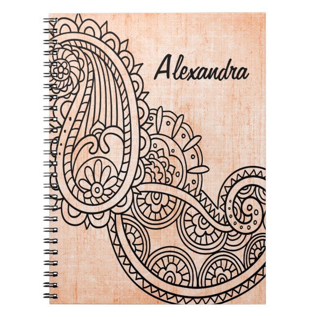 Orange Mehndi Motif Notebook Notizblock (Vorderseite)