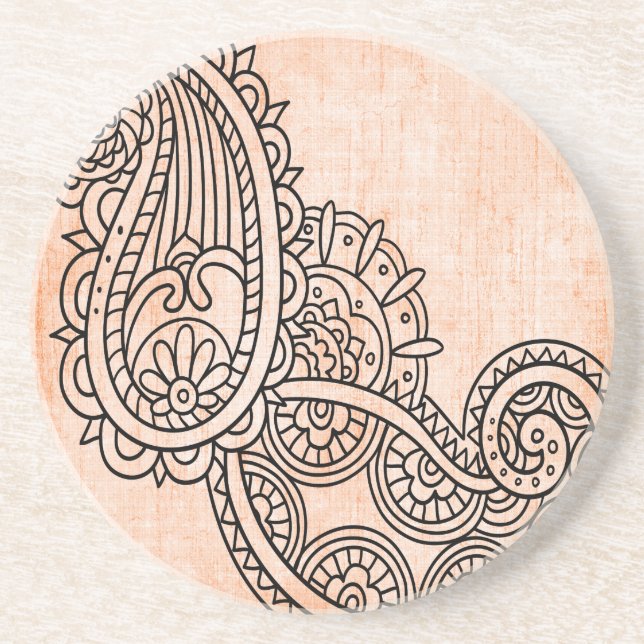 Orange Mehndi Motif Sandstone Untersetzer (Vorne)