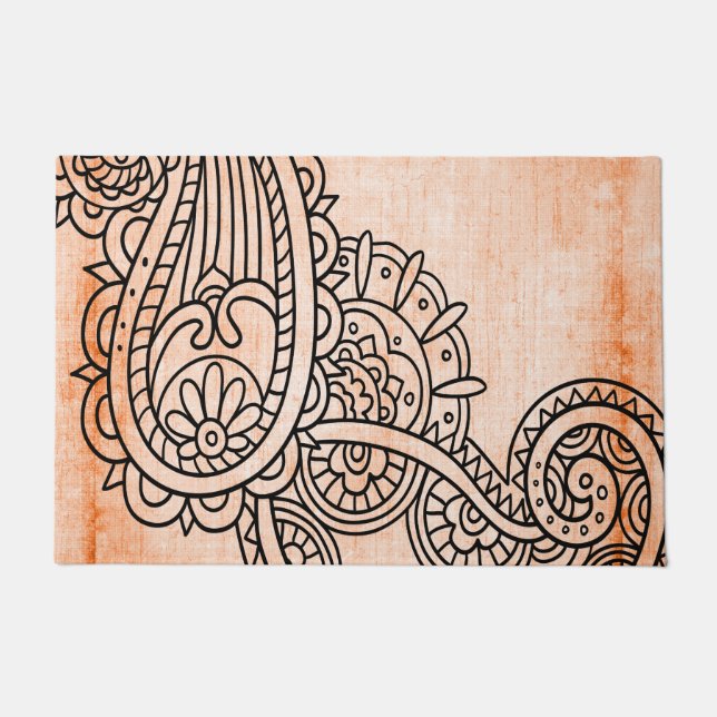 Orange Mehndi Motiv-Fußmatte Fußmatte (Vorderseite)