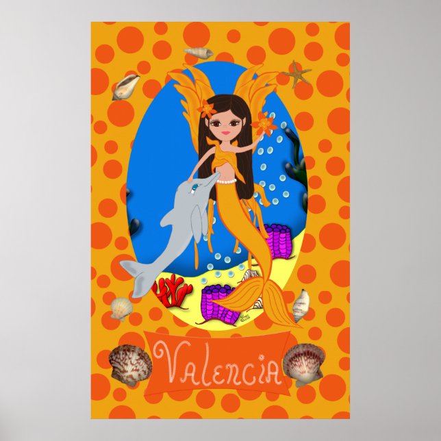 Orange Merfaery und Dolphin Print Poster (Vorne)