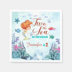 Orange Mermaid Zwei die Sea Girls 2. Geburtstag Serviette