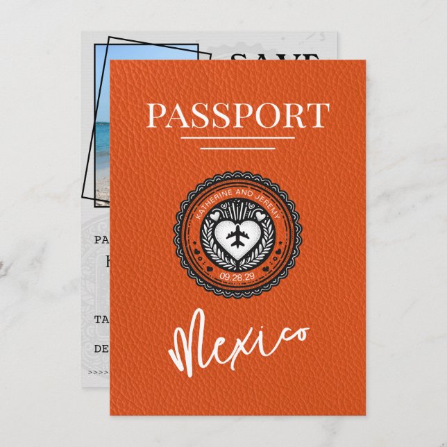 Orange Mexico Passport Save the Date (Vorne/Hinten)