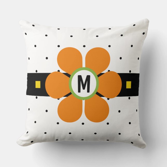 Orange Mid Century Moderne Blume Power Kissen (Vorderseite)